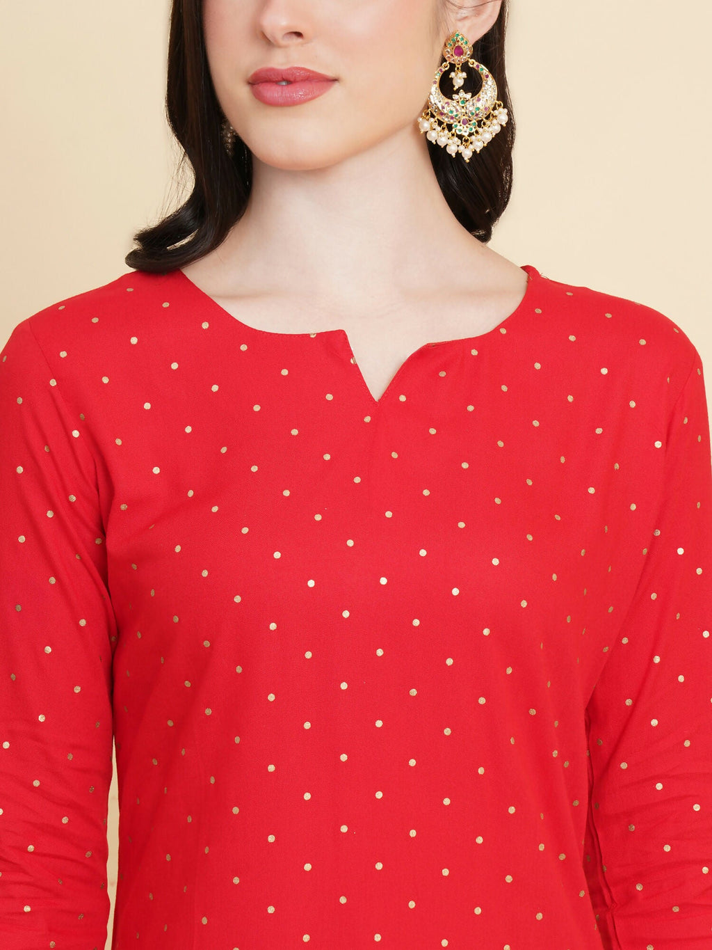 Designer Stylish Red rayon Stitched Suit With Dupatta - Tanisha