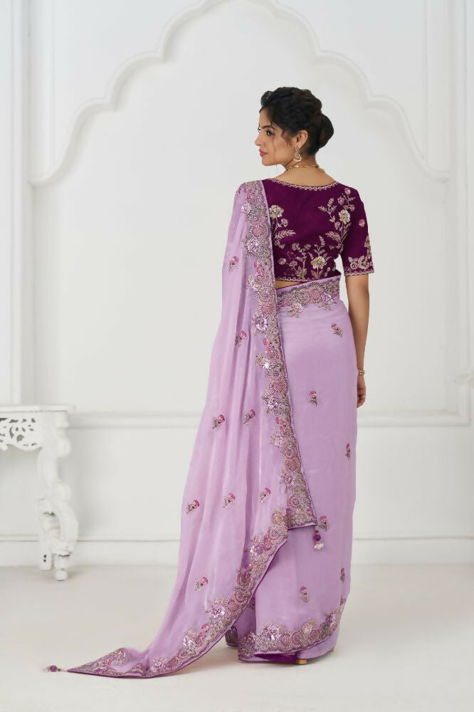 Kesar Fab Mauve Color In Zari & Sequin Work On Luxurious Fendi Fabric Saree