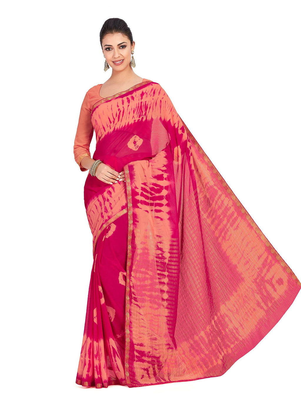 Mimosa Women's Pink Banarasi Chiffon Silk Saree