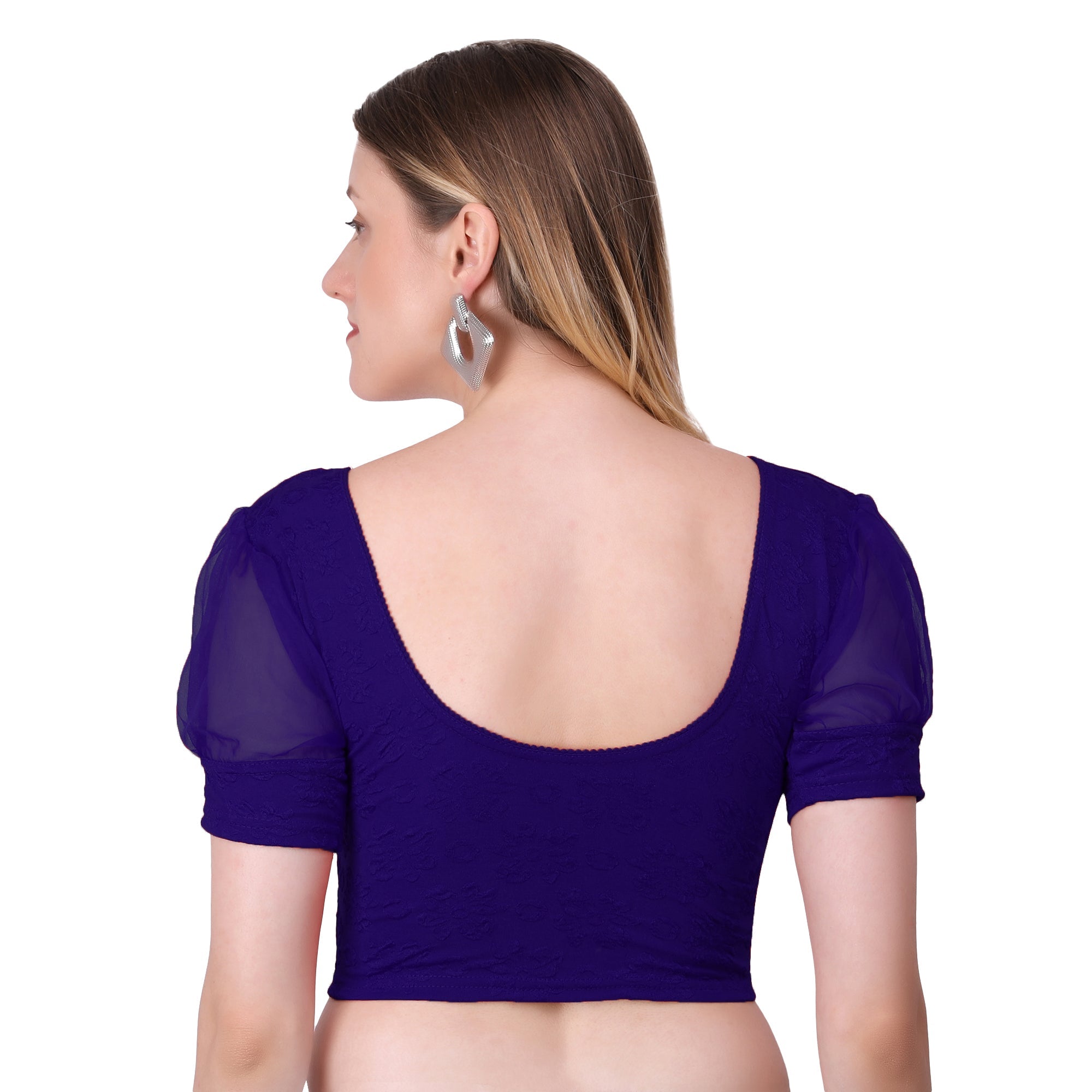 Vamika Cotton Lycra Stretchable Fabric Navy Blue Balloon Sleeves Blouse