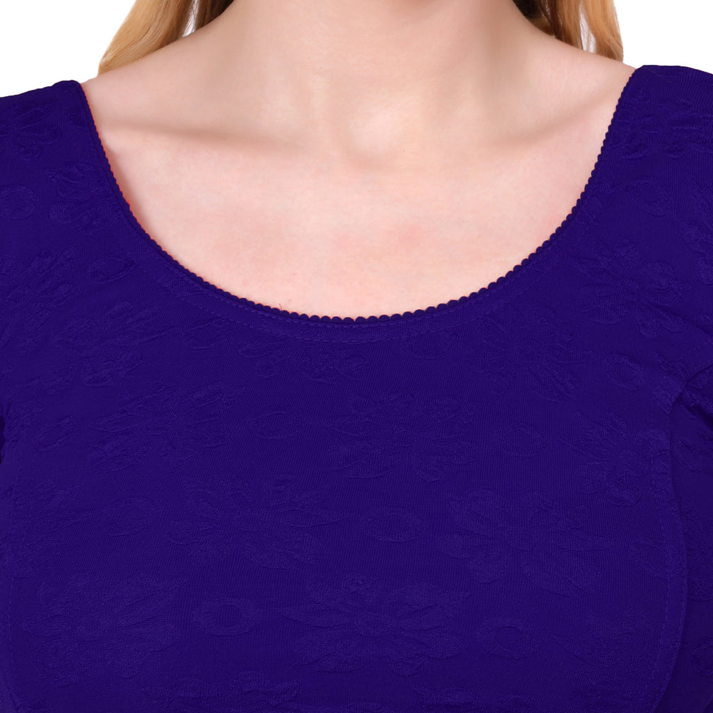 Vamika Cotton Lycra Stretchable Fabric Navy Blue Balloon Sleeves Blouse