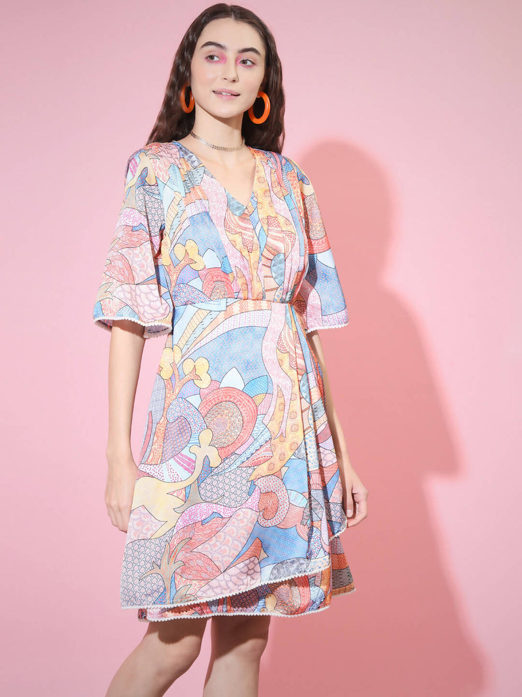 Myshka Women's Multi Abstract Printed Empire Dress