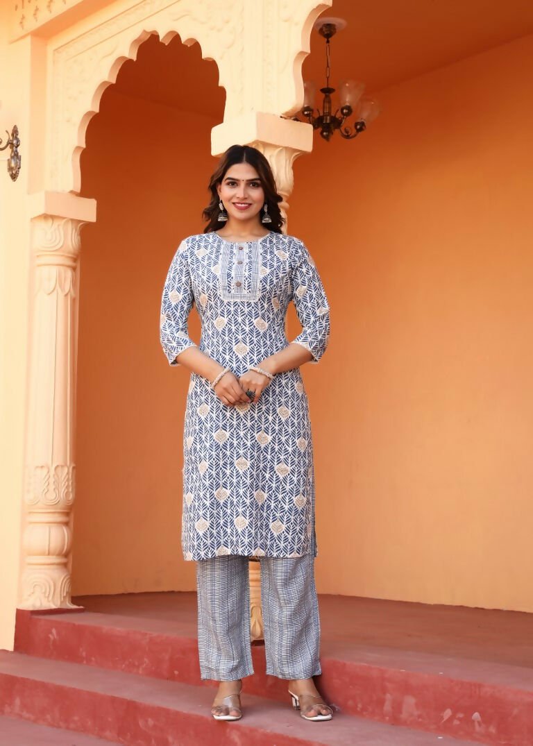 Alvano Alvano Women's 3Pcs Straight Kurti Set Printed Rayon