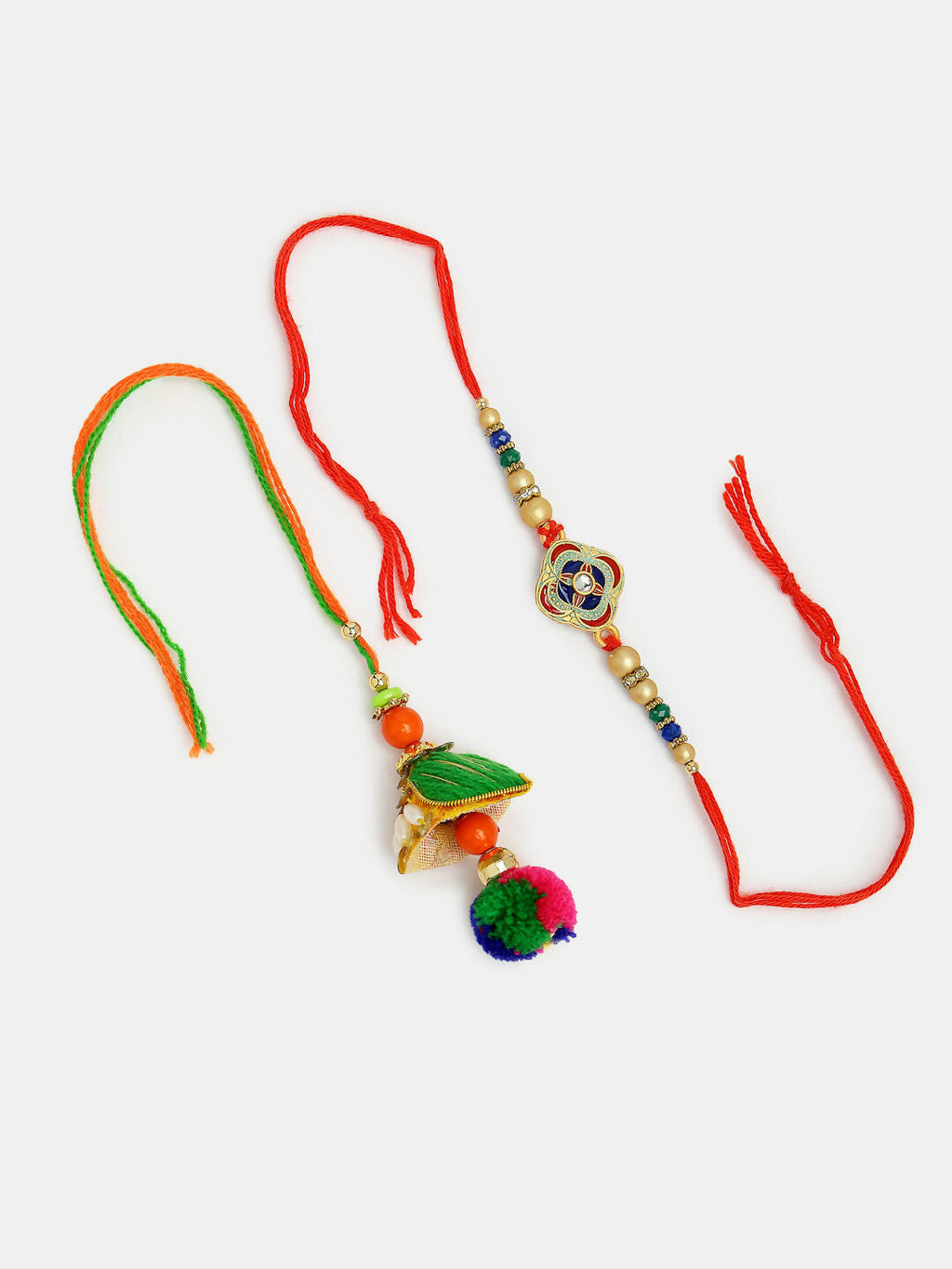 NVR Women & Men Set of 2 Multicolor Beaded Bhaiya Bhabhi Rakhi With Roli Chawal & Chocolate