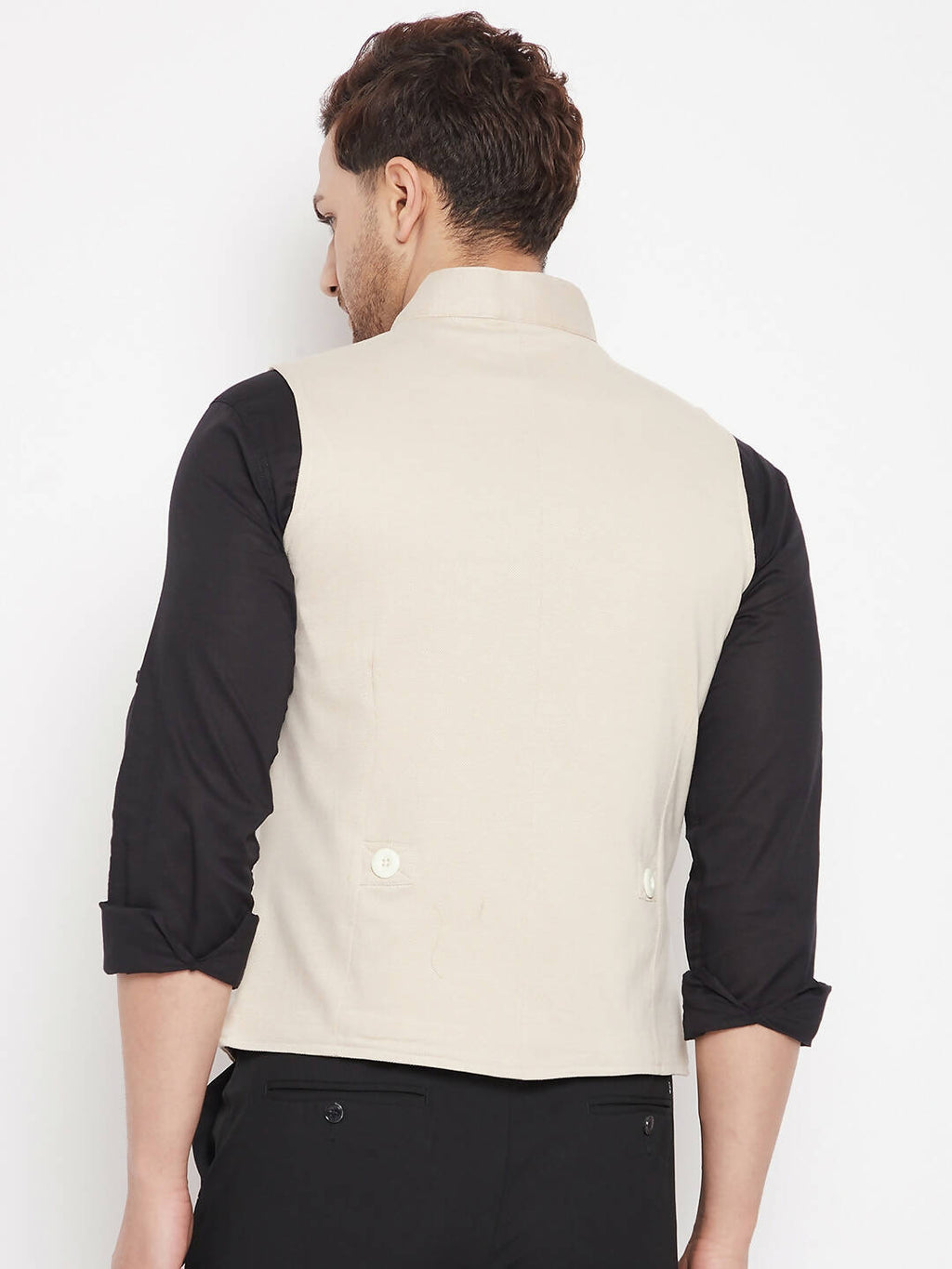 Even Apparels Cream Merino Men Woven Nehru Jacket
