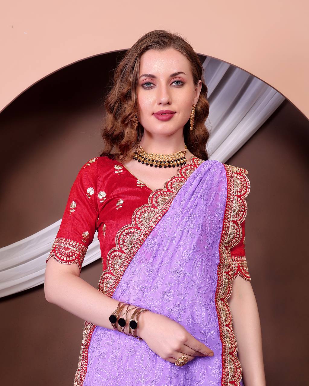 Teeya Creation Lavender Color Georgette Fabric Chikankari Work Saree
