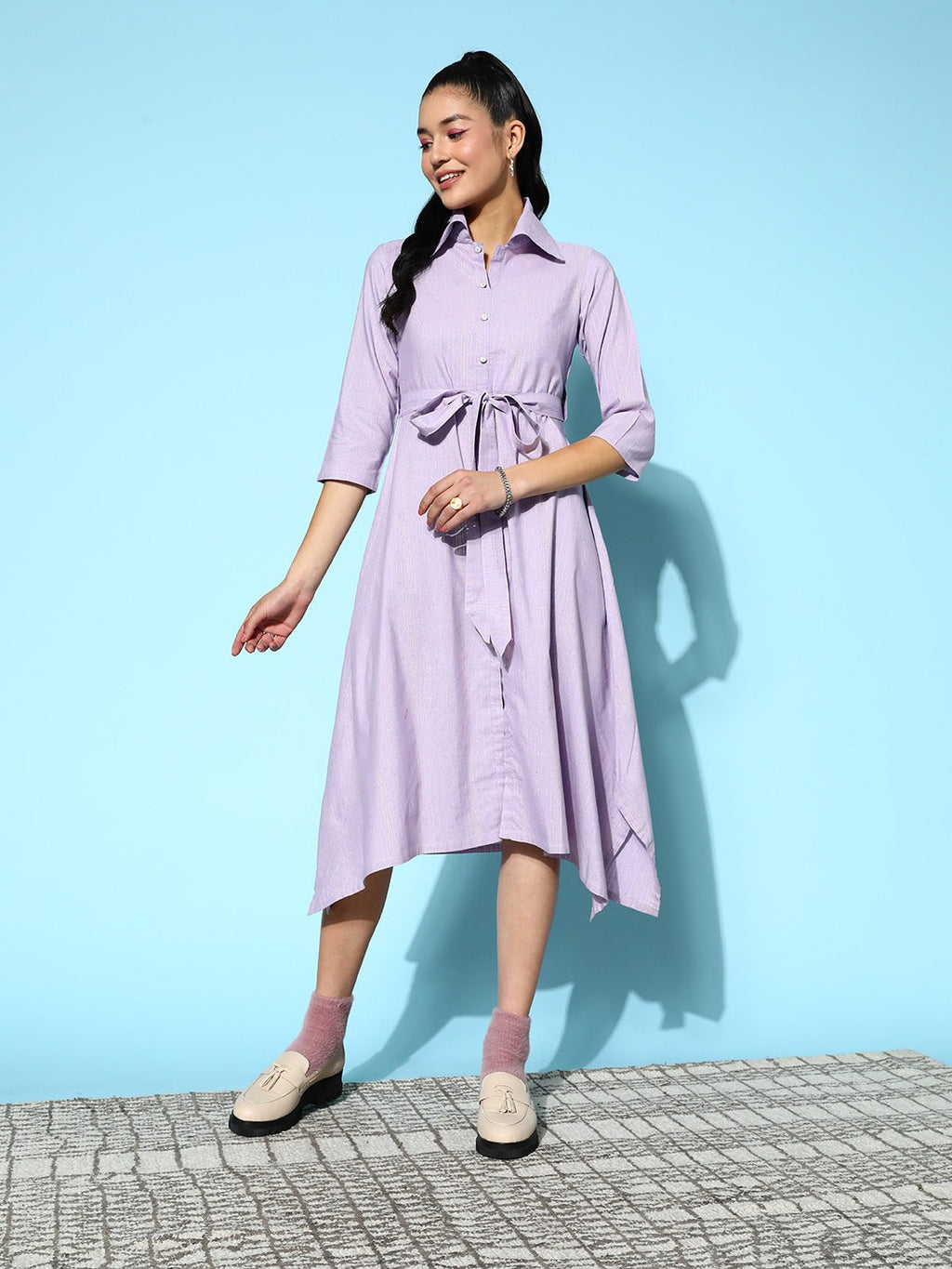 Yufta Lavender Belted Midi Dress