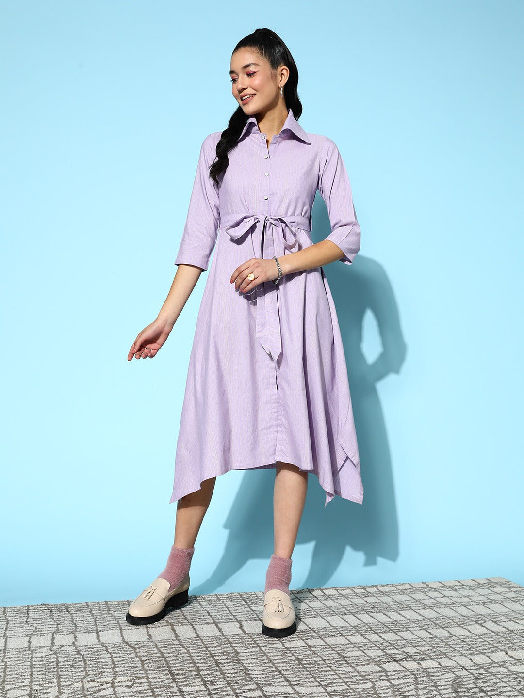 Yufta Lavender Belted Midi Dress