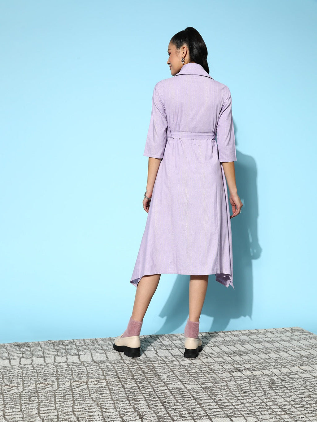 Yufta Lavender Belted Midi Dress