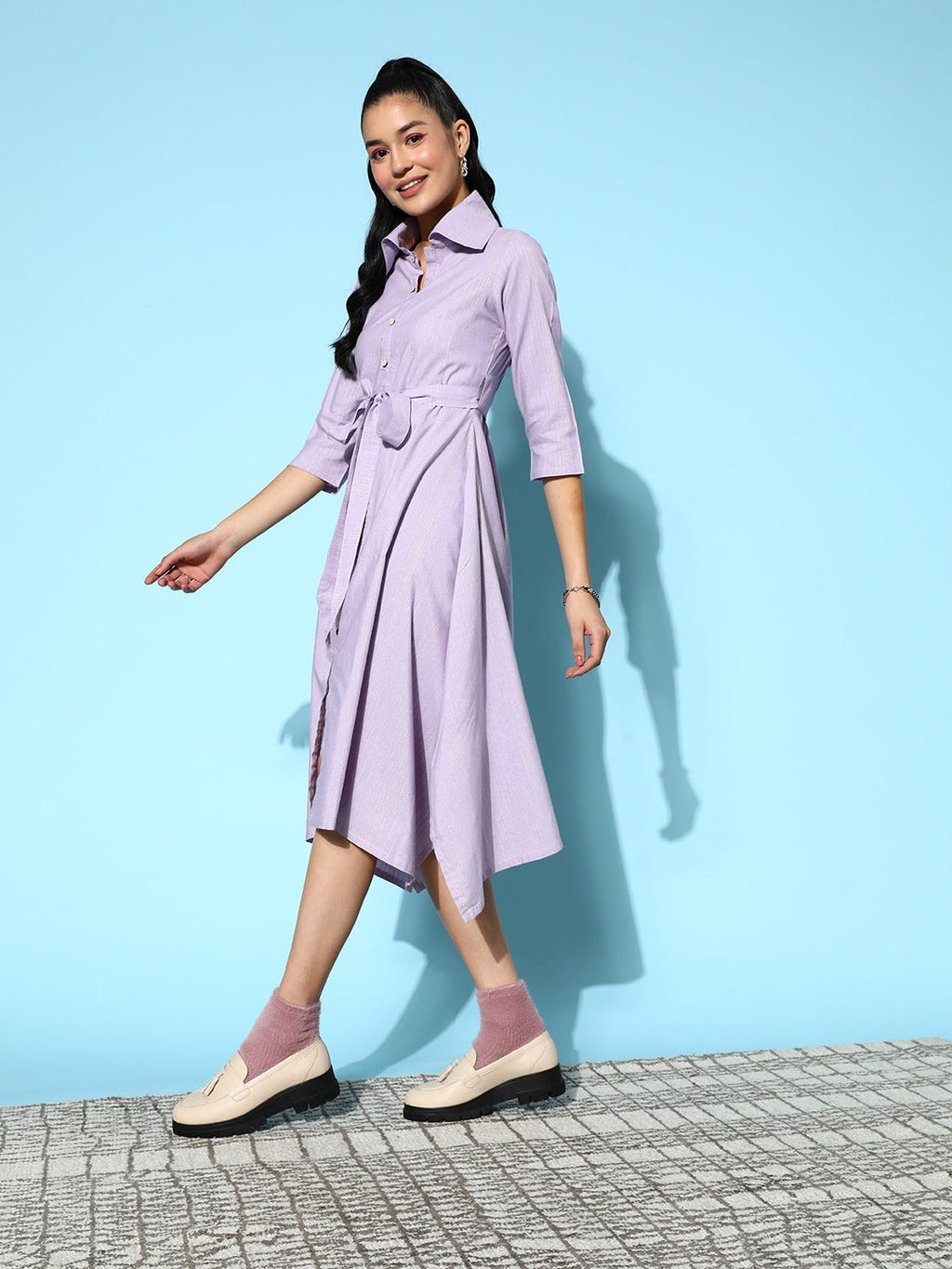 Yufta Lavender Belted Midi Dress