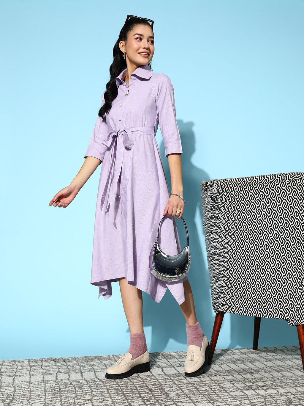 Yufta Lavender Belted Midi Dress