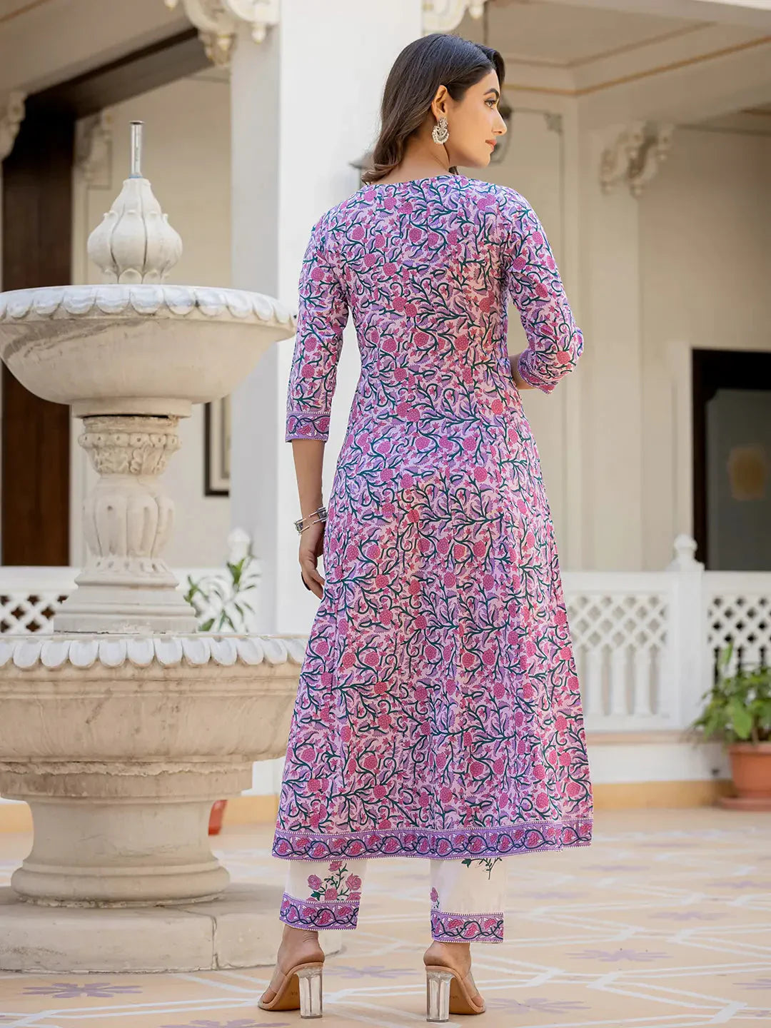 Yufta Lavender Ethnic Motifs Cotton Dupatta Set