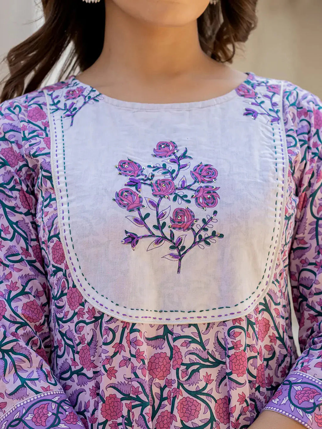 Yufta Lavender Ethnic Motifs Cotton Dupatta Set