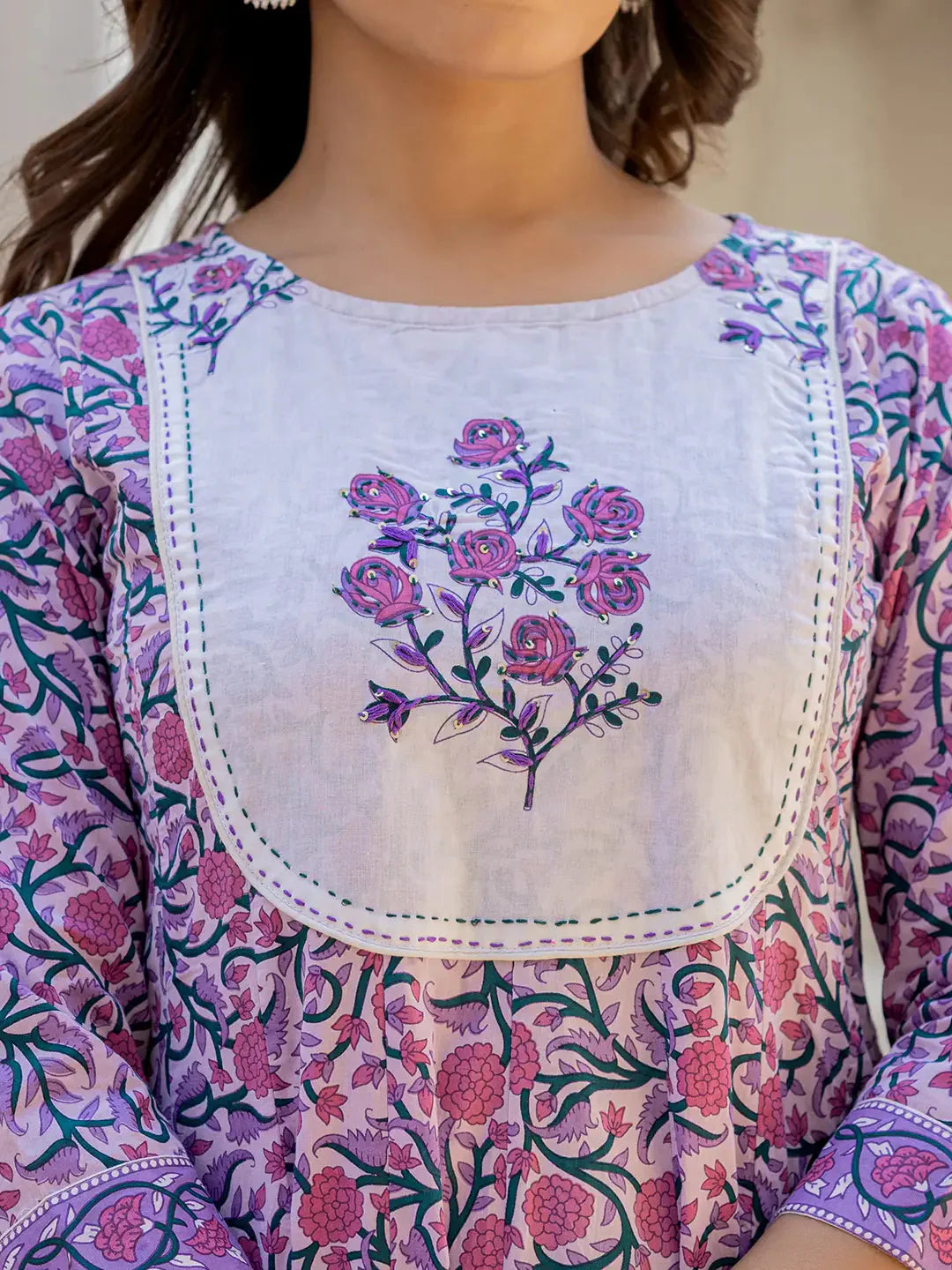 Yufta Lavender Ethnic Motifs Cotton Dupatta Set
