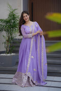 Lorenvalley Fashion Lavender Crunchy Silk with Embroidery Codding & Sequins Work Anarkali Gown with Dupatta