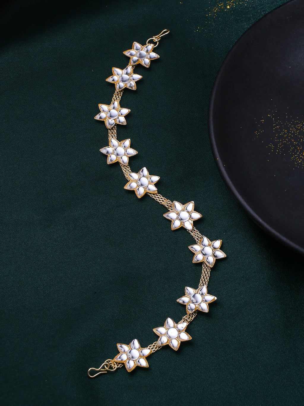 NVR Women's Gold-Polished Traditional Trending Matha Patti