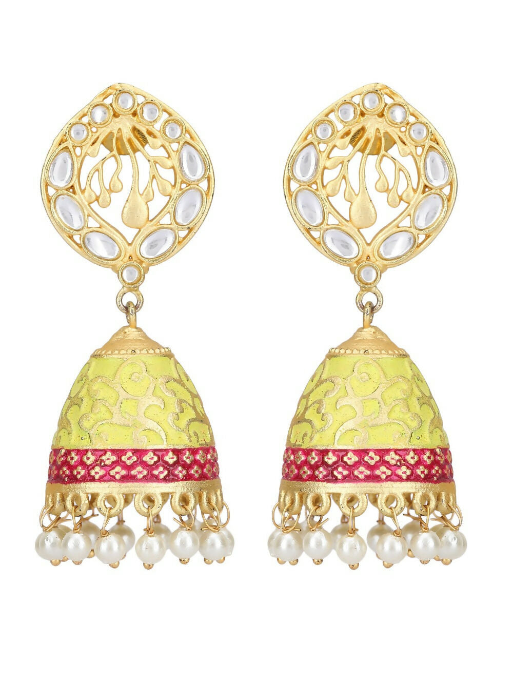 Joban Fashion Women White Beats Matte Gold Jhumka