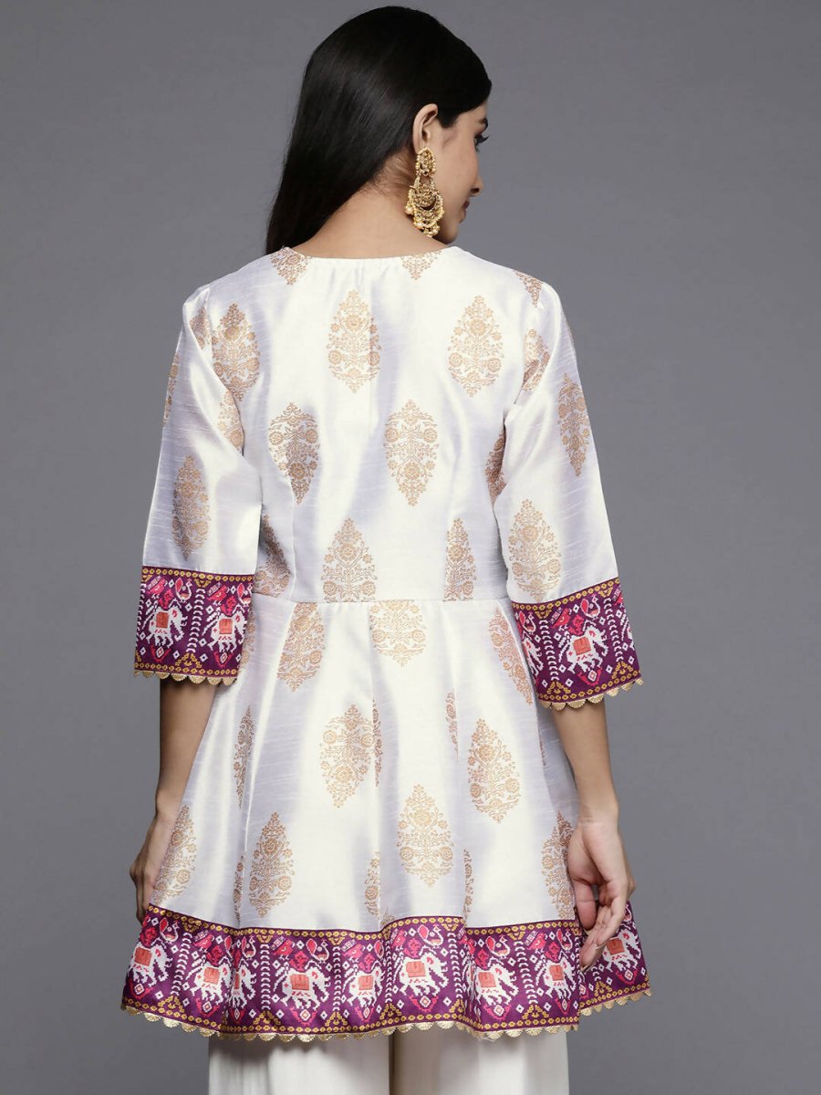 Ahalyaa Women White & Golden Ethnic Printed Tunic