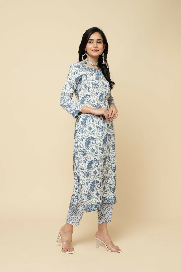 Designer Stylish White Keri cotton Stitched Suit With Dupatta - Tanisha