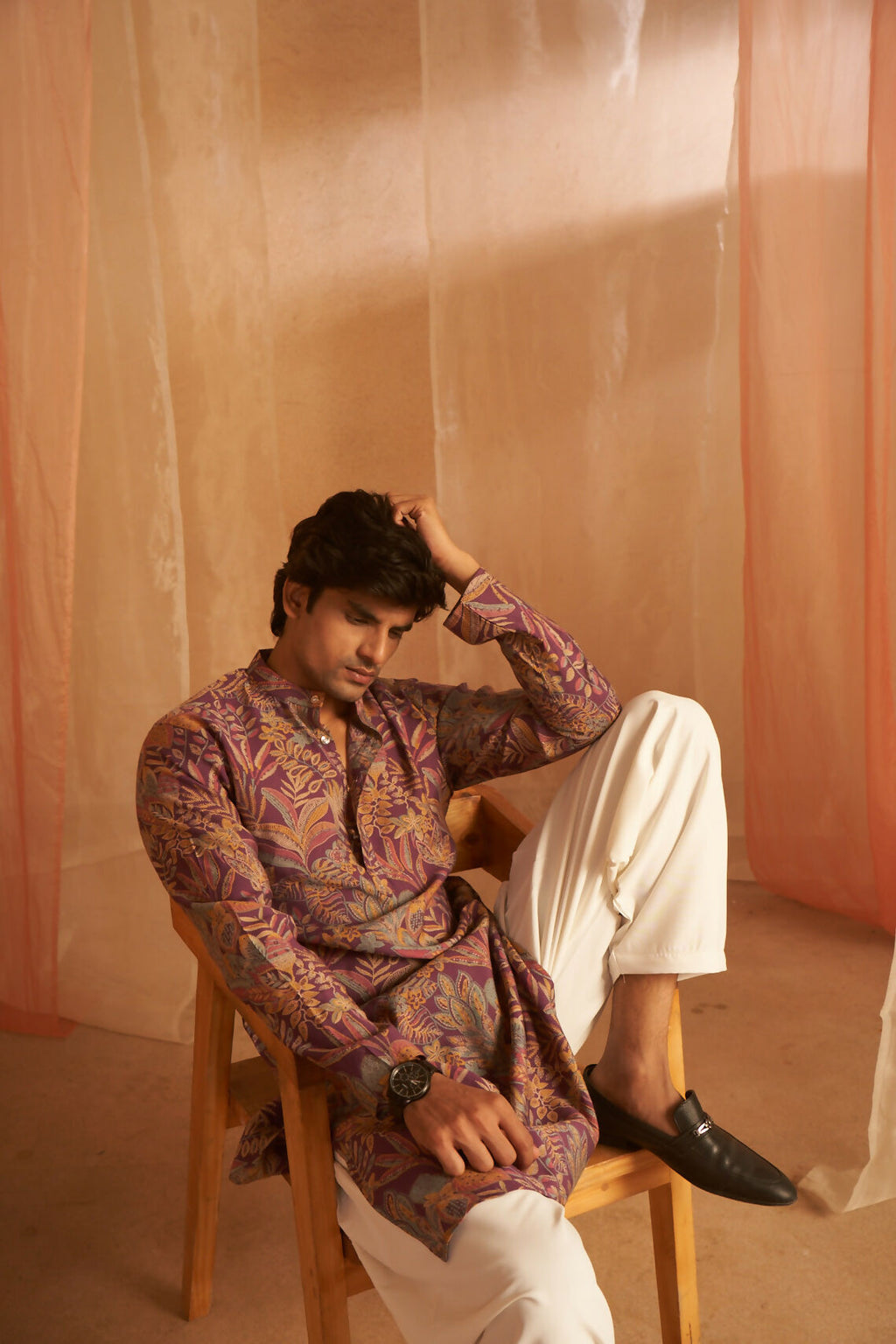 Purple Modal Silk Designer Printed Men's Kurta Set - Mahotsav