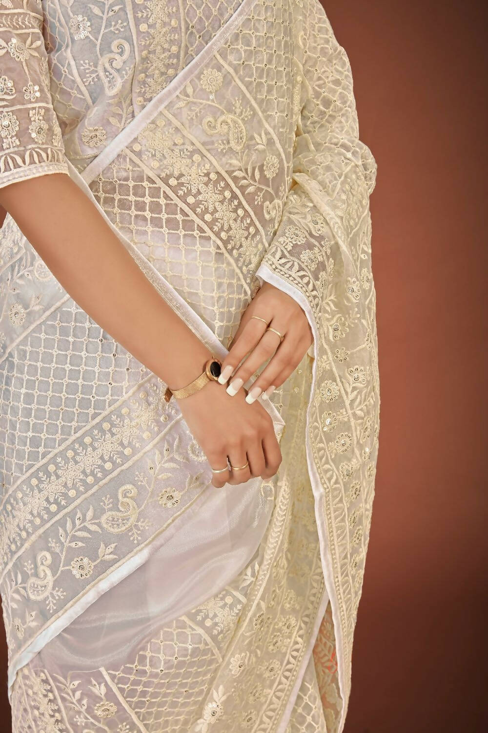 Vamsee White Organza Saree