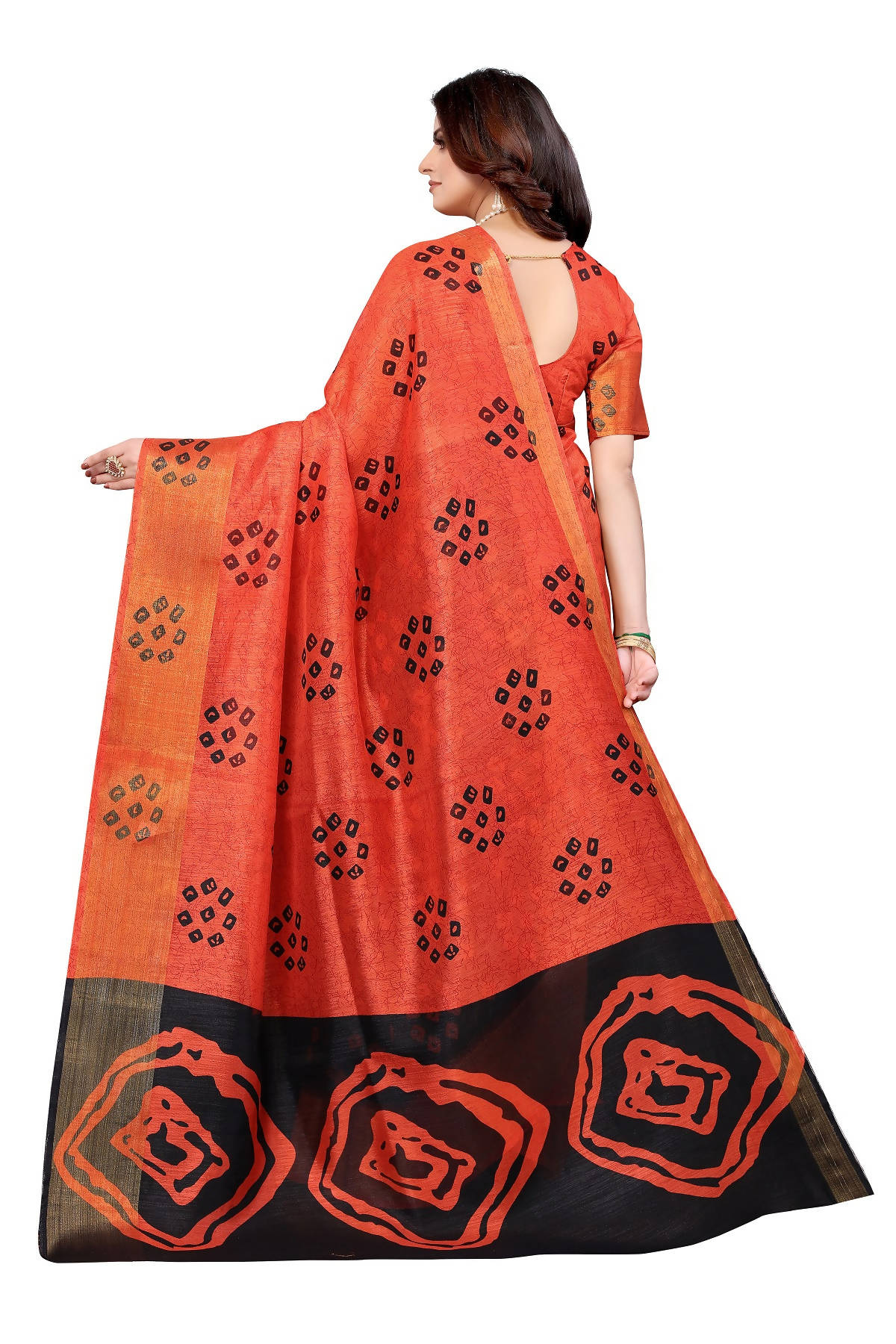 Vamika Ethnic Fire Black Jari Border Linen Saree