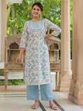 Aramya Straight Soft Cotton Floral Print Women's Kurta - Blue