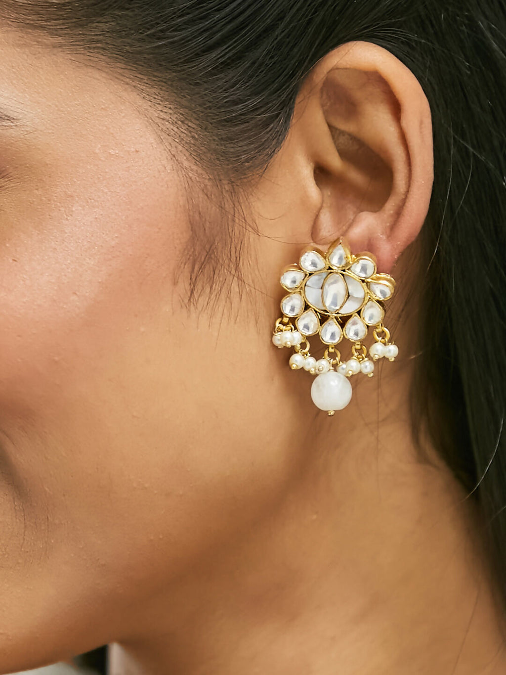 Nuyug 22K Gold-Plated Elegant MOP Studded Ethnic Pearl Drop Stud Earrings