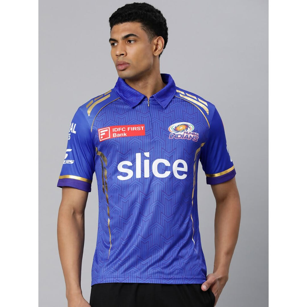 playR Men Printed Polo Collar Dri-FIT MI Official Match Jersey T-shirt IPL, T20