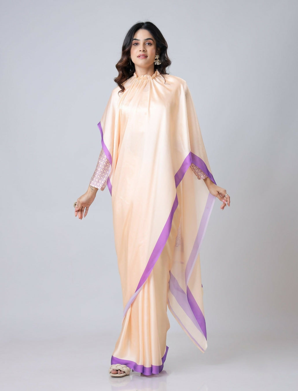 Vastranavya Peach Mandala Print Free Hand Ready to Wear Saree