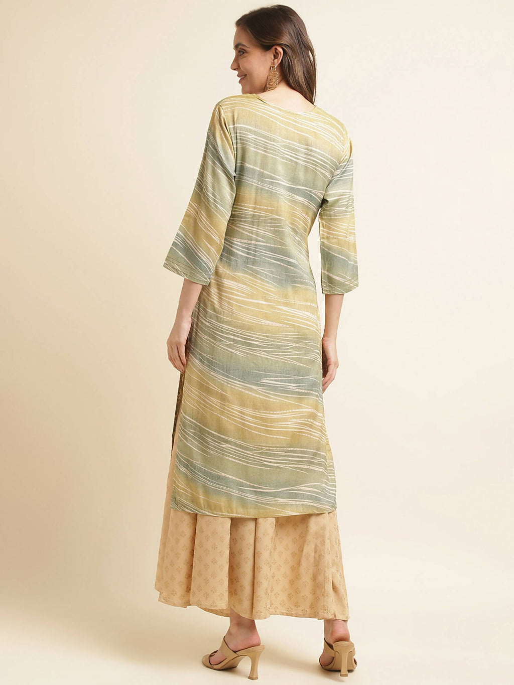 Green Poly Rayon Stripe Printed Straight Fit Kurta - Prasuti