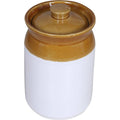 Raj Royal Cream Pottery Hand Painted Ceramic Cornichon Storage Jar for Pickle