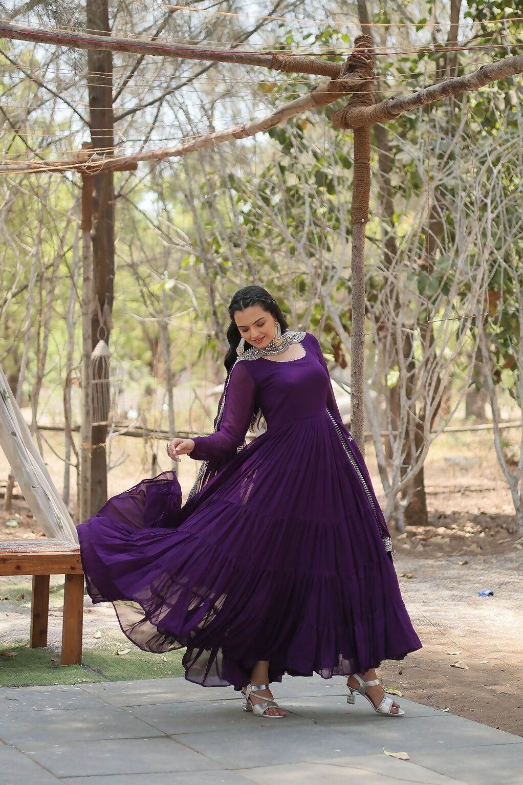 Joban Fashion Purple Georgette Sequence Embroidery Work Kurta Set