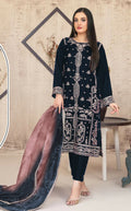 Anaita Navy Blue Velvet Suit with Embroidery Sequence Work