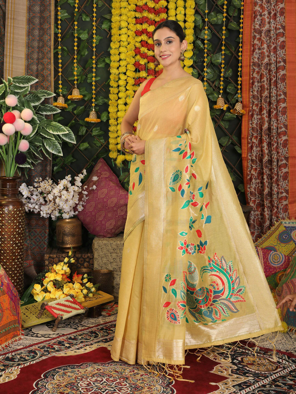 Shree Shyam Fashion Linen Cotton Yellow Saree