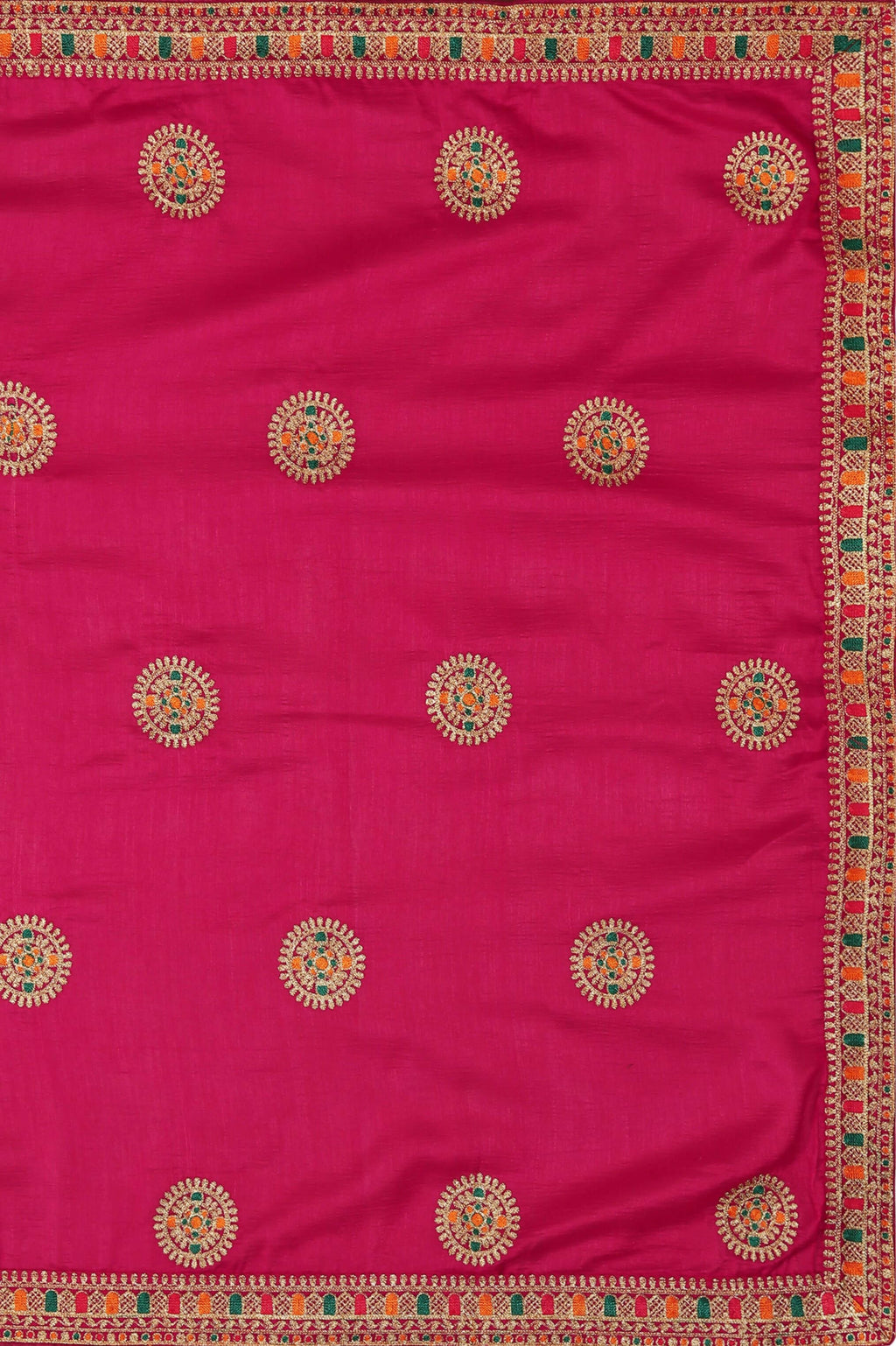 Pink Chinon Embroidered Saree with Unstitched Blouse Piece - Roozal