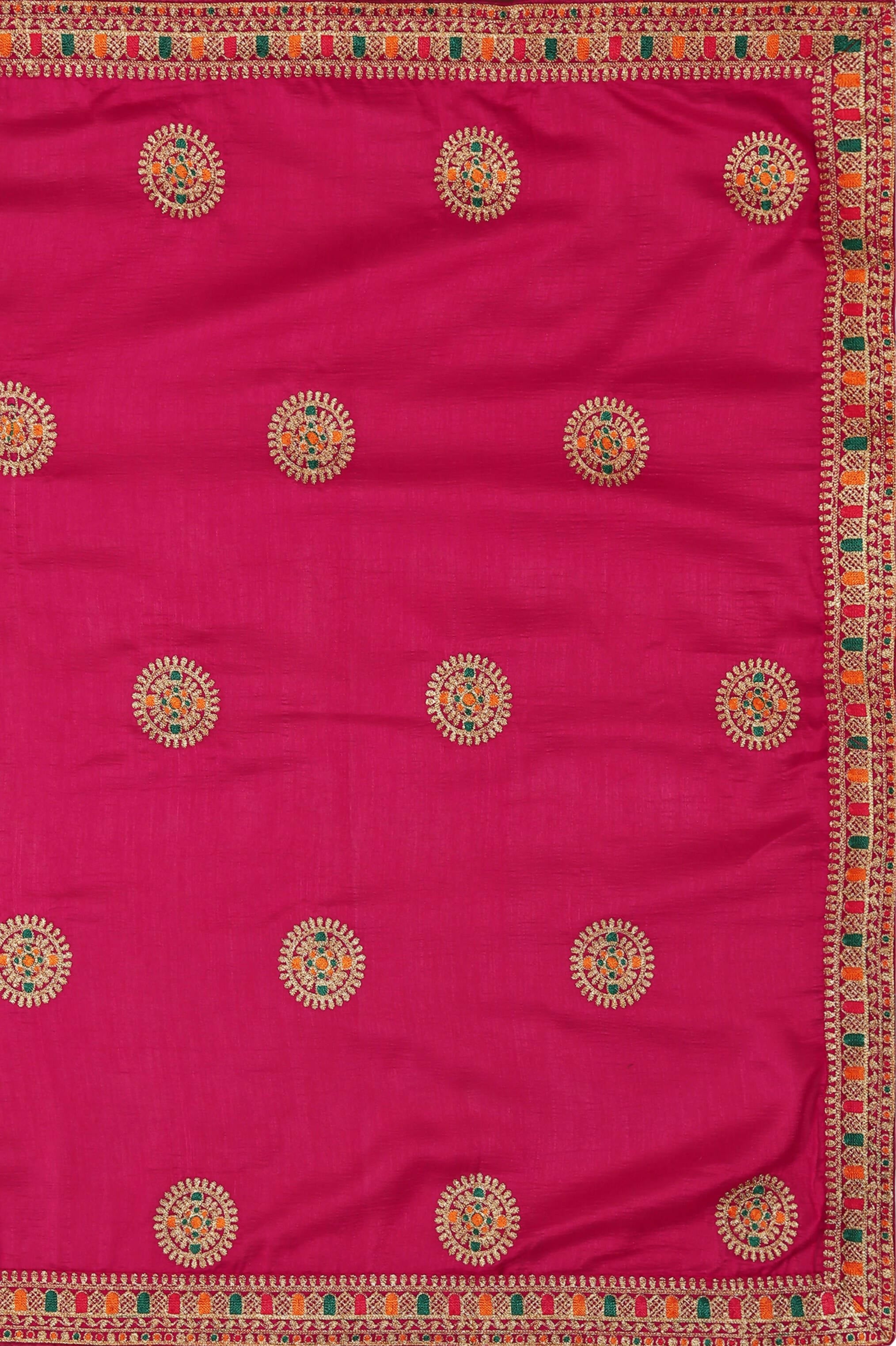 Pink Chinon Embroidered Saree with Unstitched Blouse Piece - Roozal