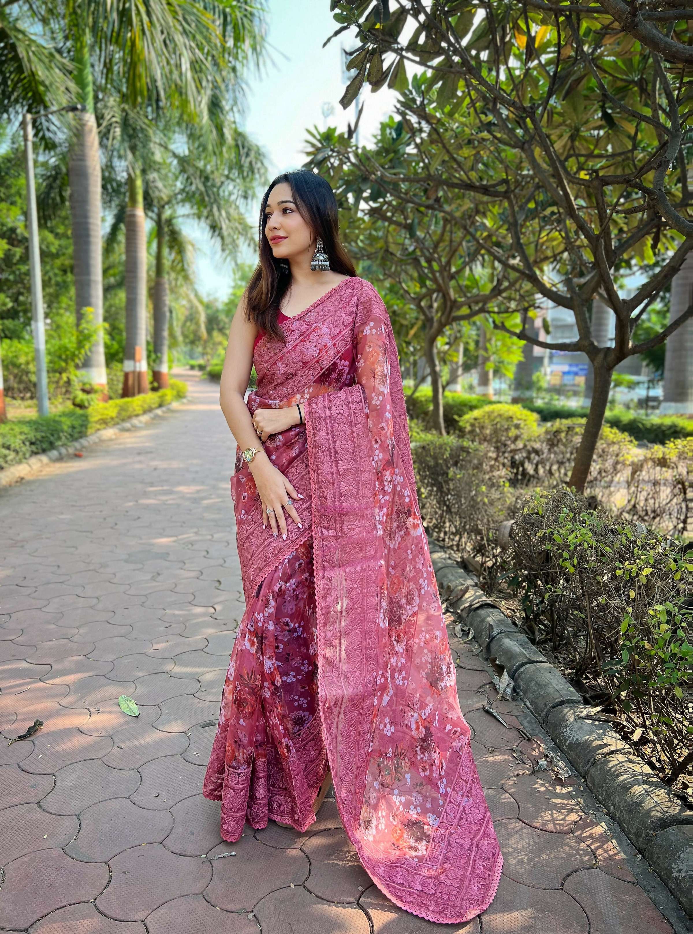 Vamsee Gunjan Pink Organza Saree