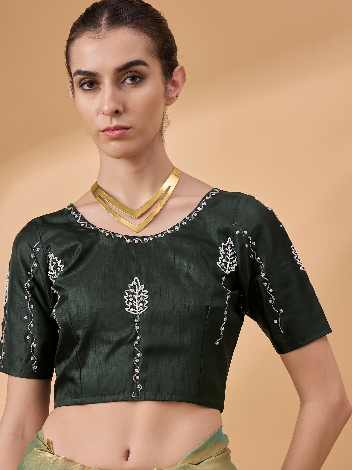 Green Muslin Embroidered Saree with Unstitched Blouse Piece - Satya
