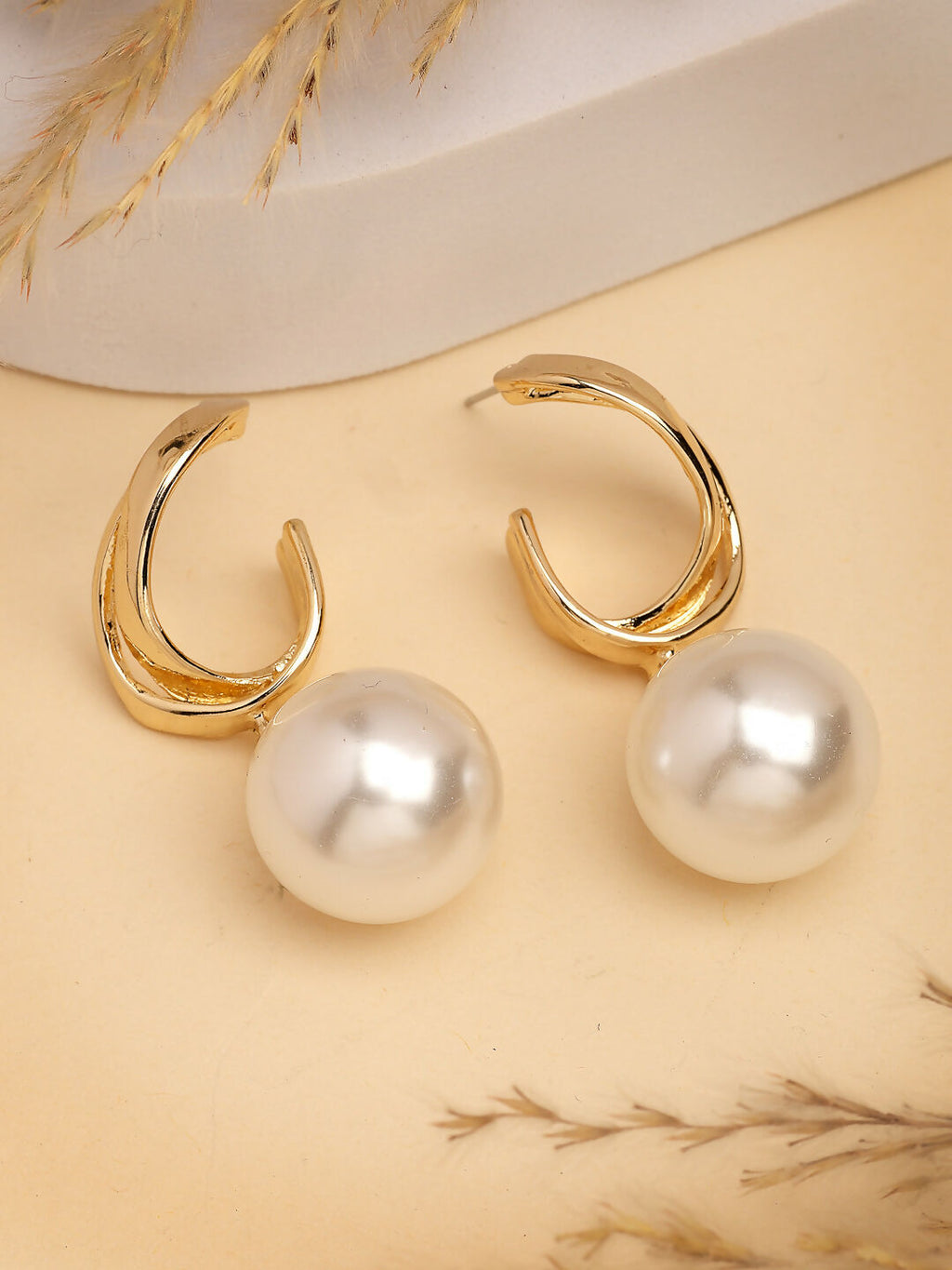 NVR Women's Gold-Polished Pearl Drop Earrings