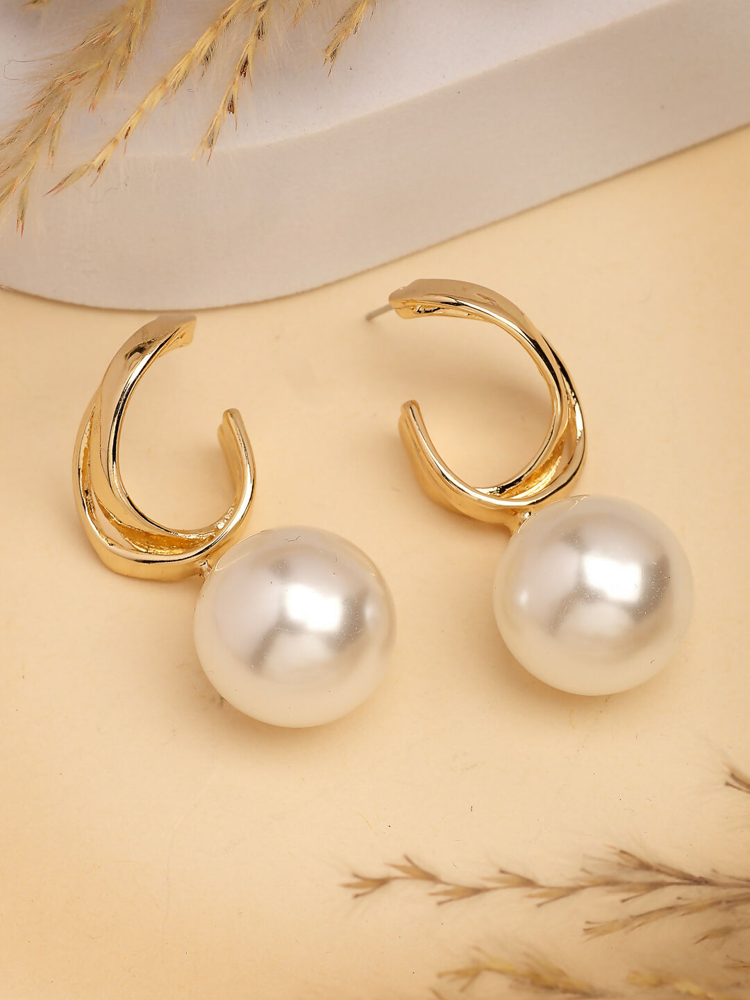 NVR Women's Gold-Polished Pearl Drop Earrings