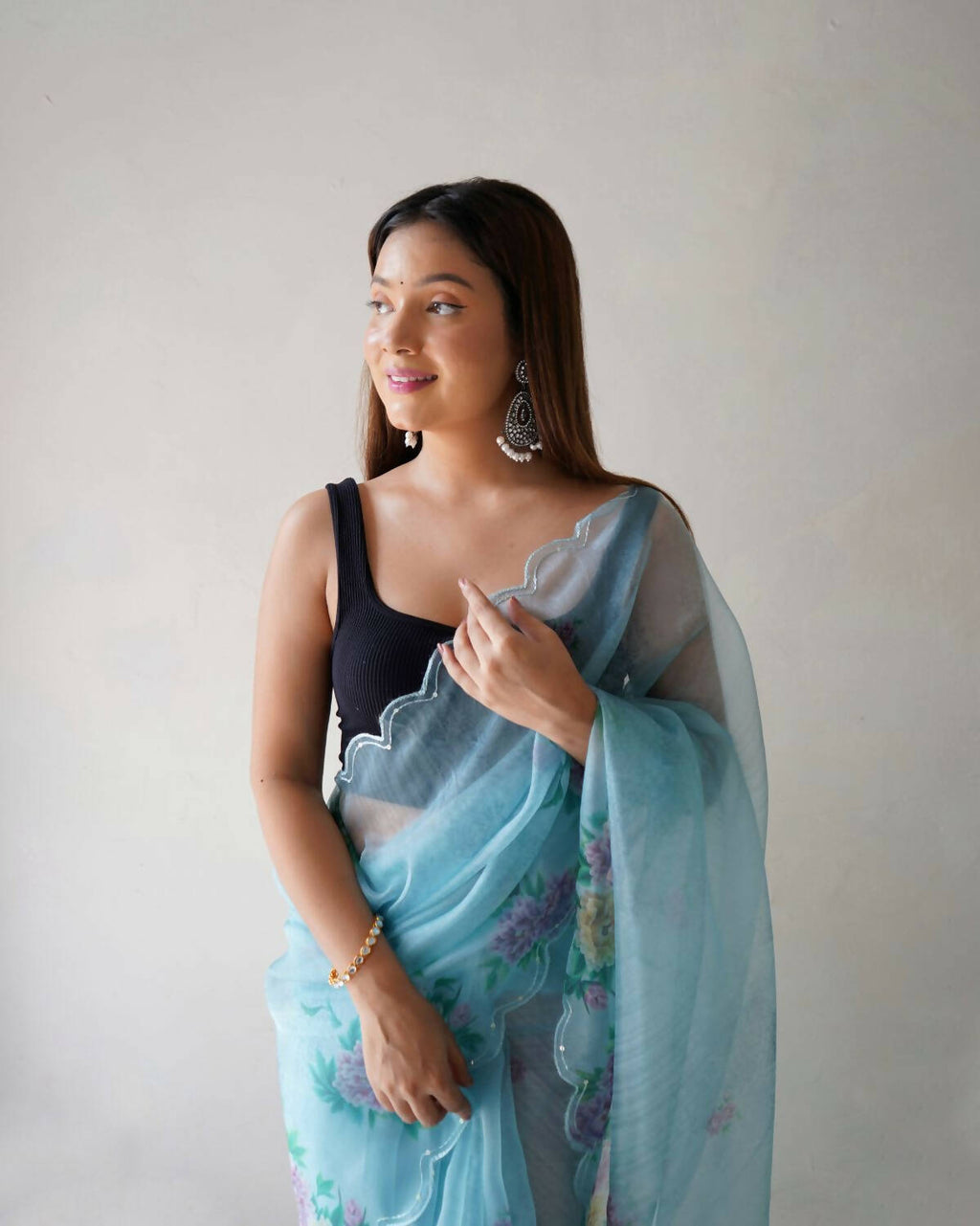 Vamsee Sky Blue Organza Saree