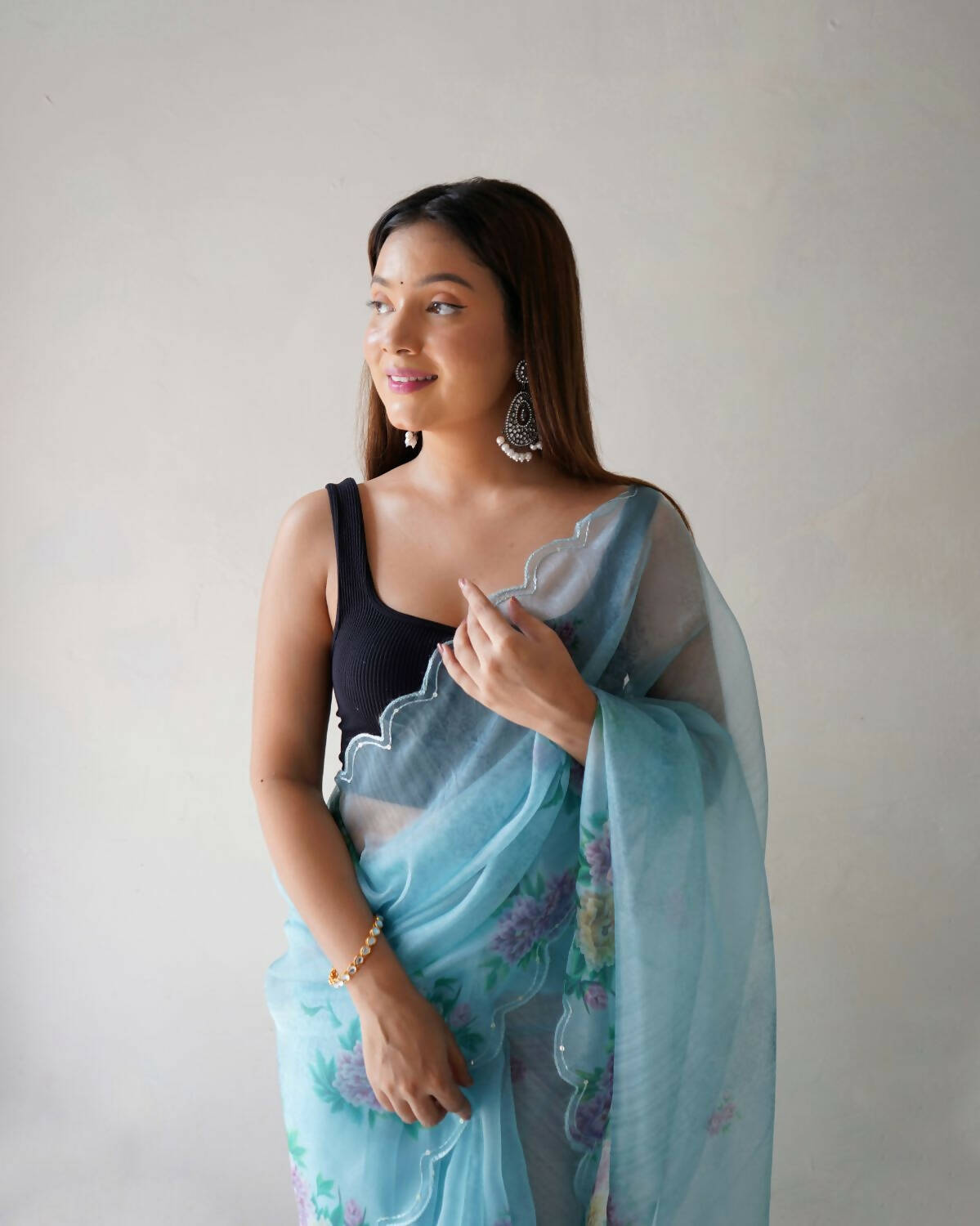 Vamsee Sky Blue Organza Saree