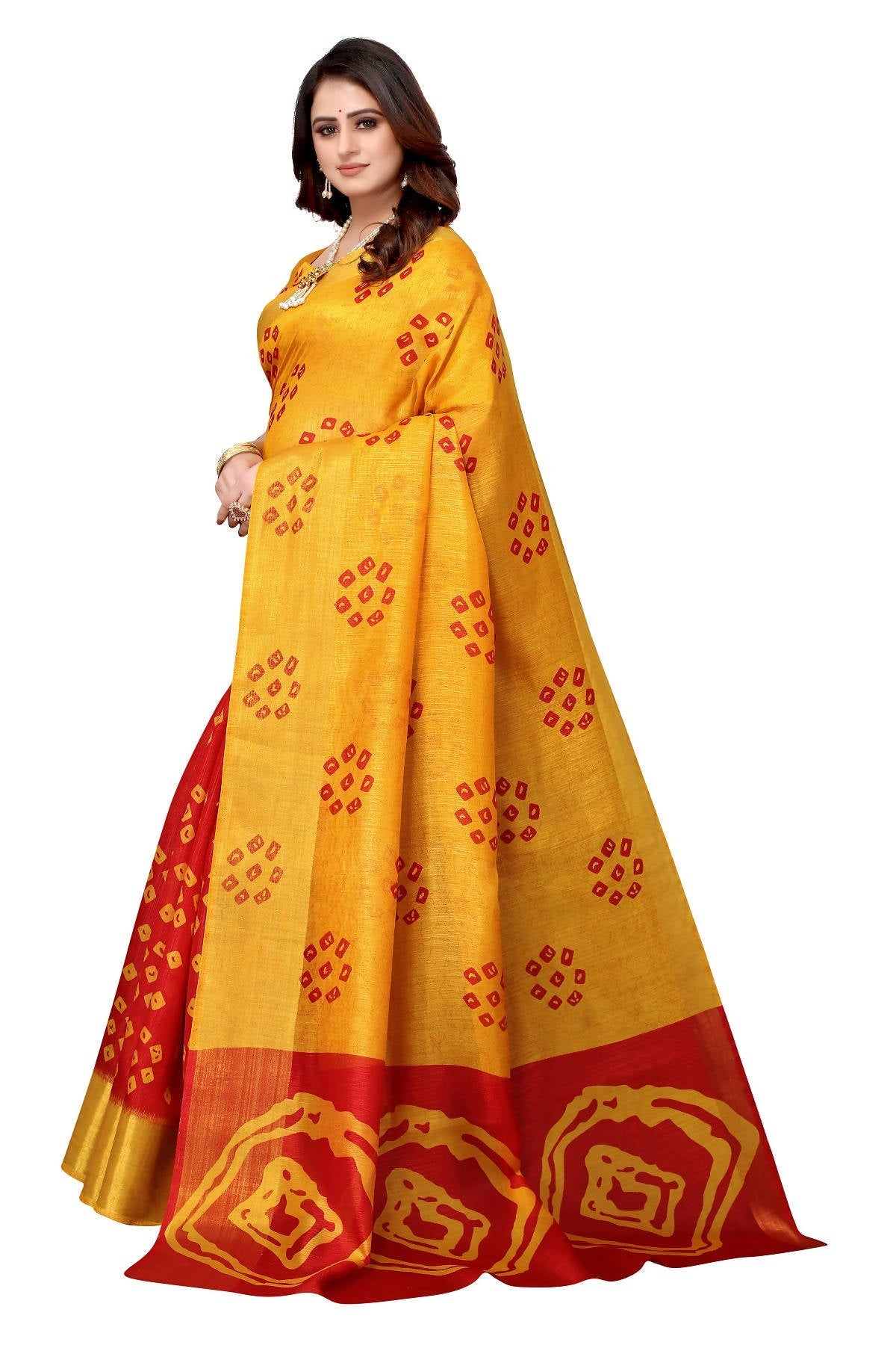 Vamika Ethnic Fire Red Jari Border Linen Saree