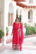 Lehenga Mart Premium Readymade Gown With Dupatta Set For Women-Rani Pink