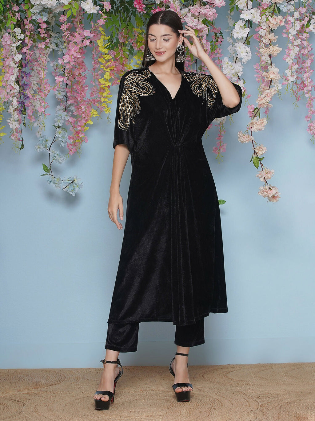 Joban Fashion Black Hand Embellished Velvet Set