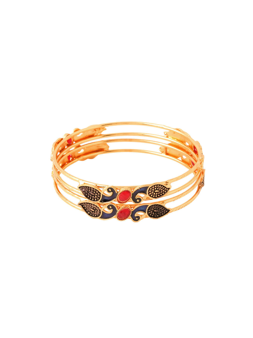 NVR Women Set of 2 Gold-Polished Traditional Daily Use Peacock Design Bangles