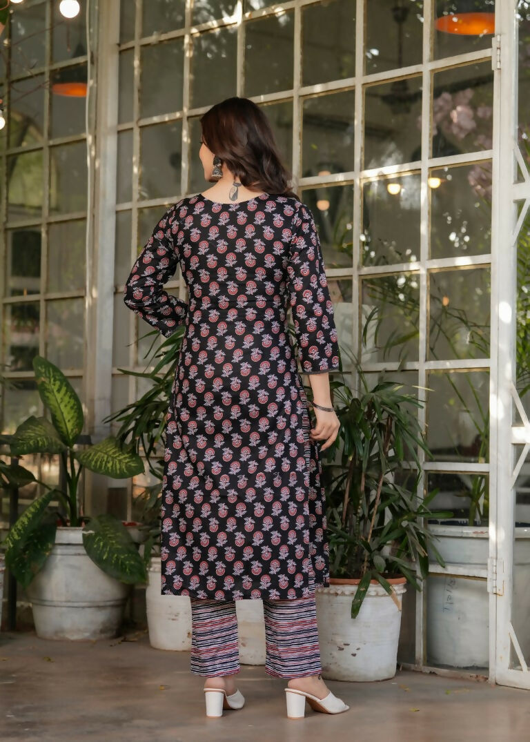 Black Pure Cotton Printed Anarkali Suit with Dupatta - Rashmika