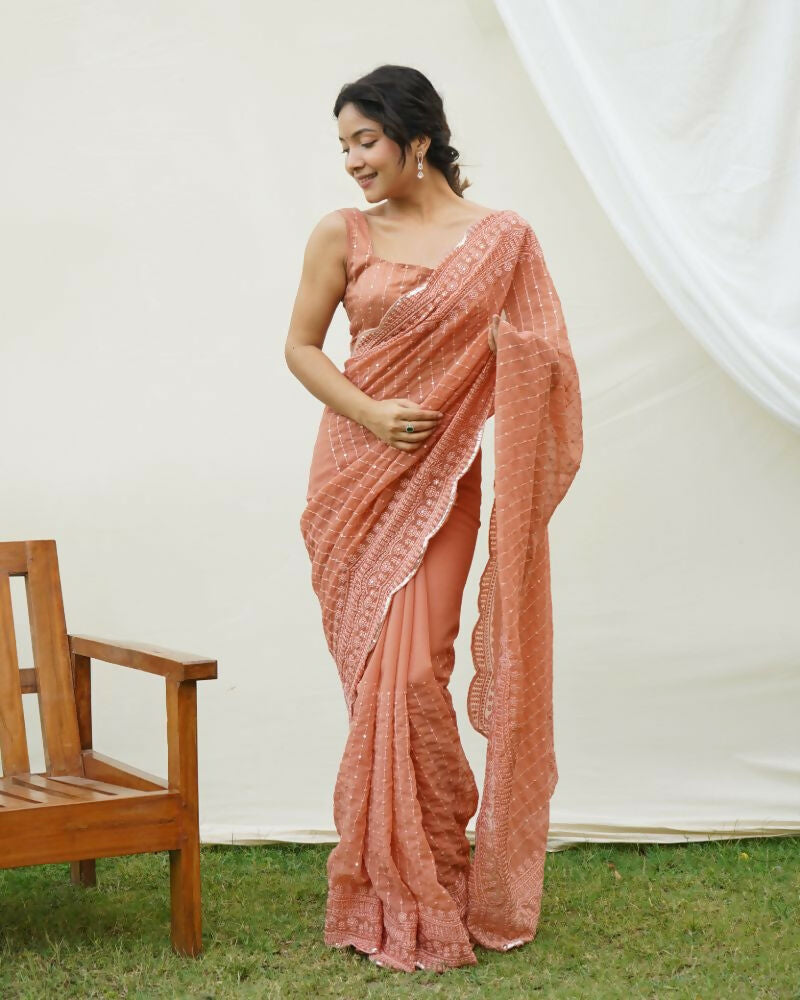 Vamsee Saraswati Orange Georgette Saree