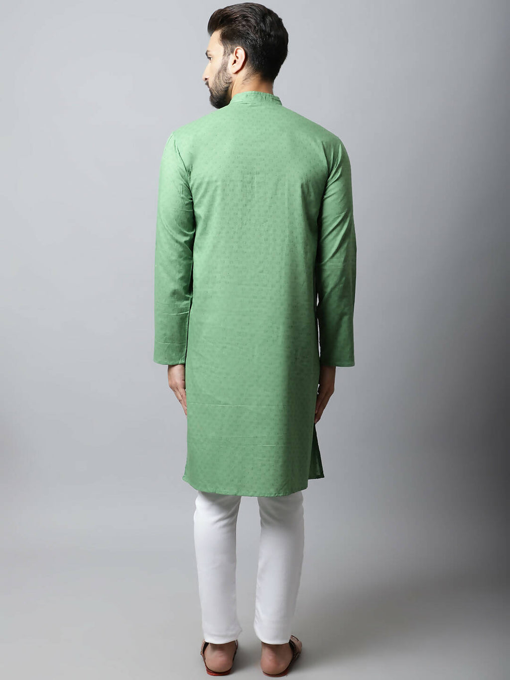 Even Apparels Green Color Pure Cotton Men's Kurta With Band Collar (SLD073)